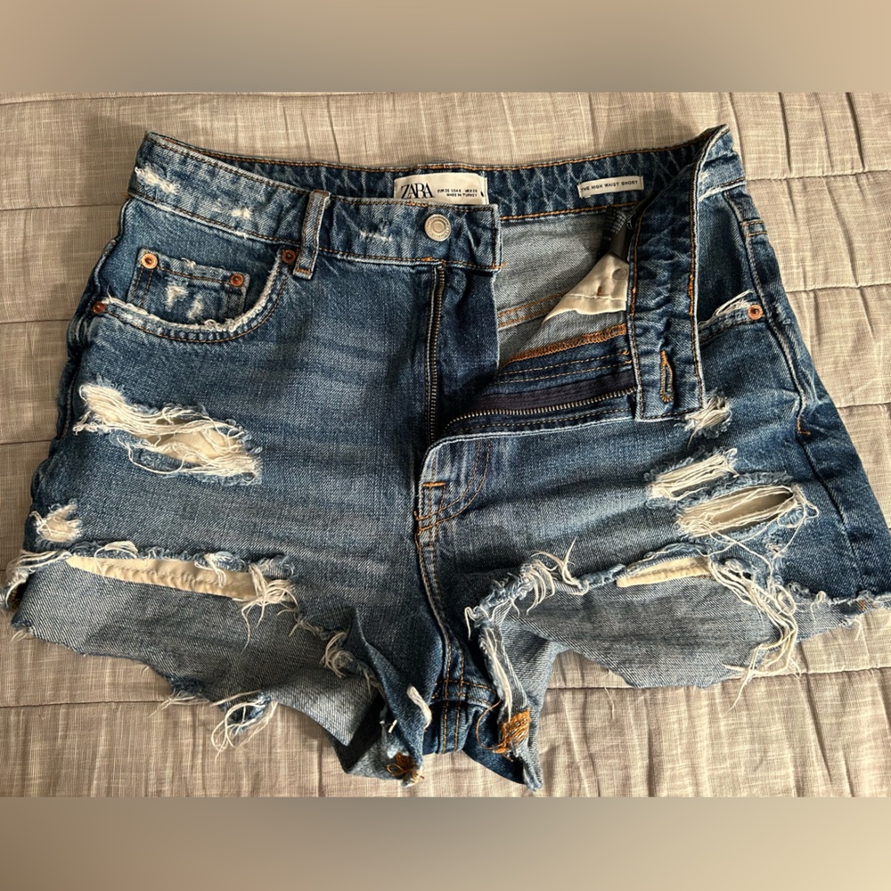 Zara Blue High Waist Denim Shorts